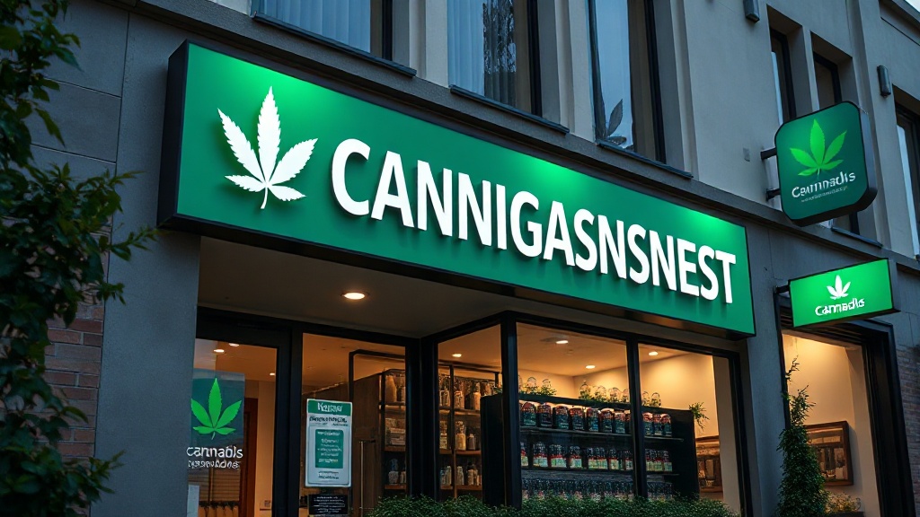Licensed cannabis dispensary interior — professional, compliant, well-lit retail
